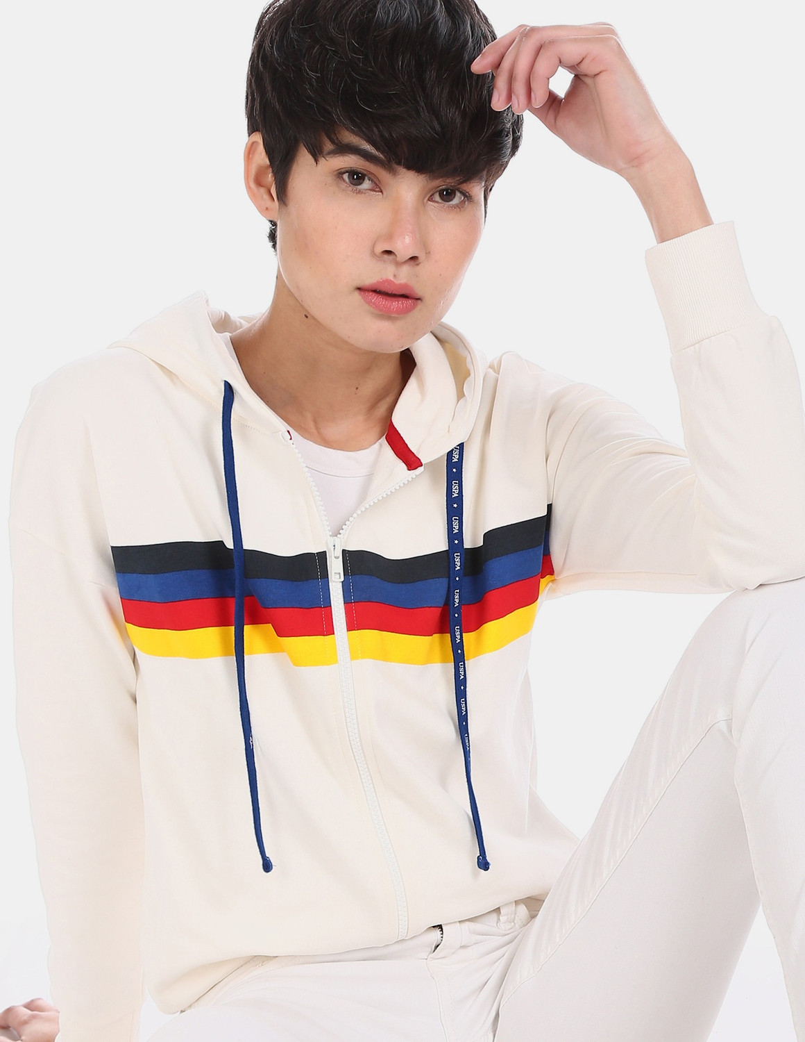 Image of U.S. POLO ASSN. Full Sleeve Striped Women Sweatshirt