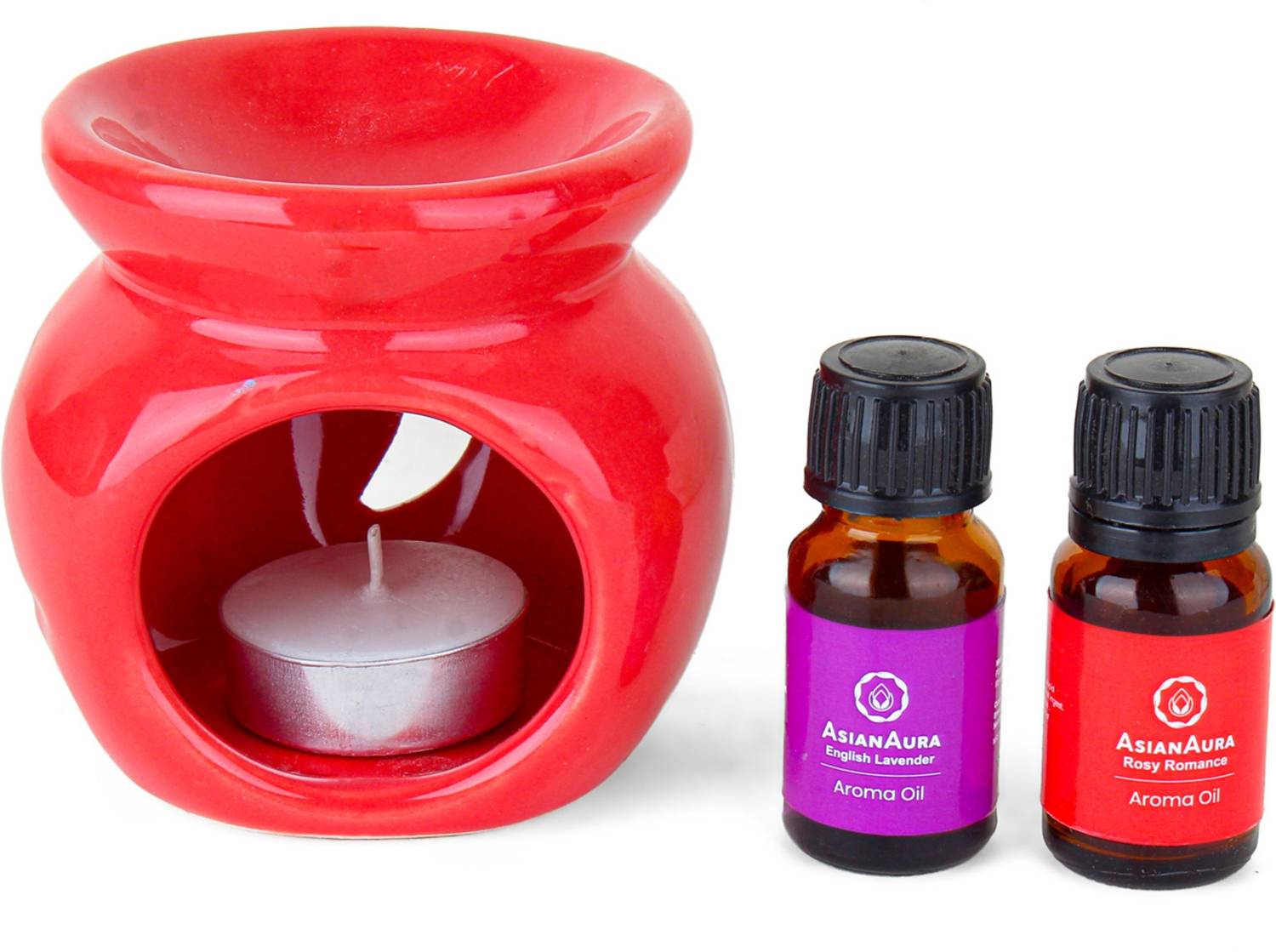 Asian Aura Ceramic Aroma T-Light Diffuser with 2 10 ML Aroma Oil and 1 Tea Light Candle Diffuser Set Ov-15