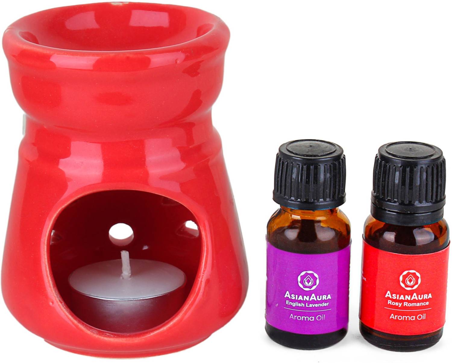 Asian Aura English Lavender, Rosy Romance Diffuser Set T-Light Aroma Diffuser With Fragrance Oil & 1 Candles