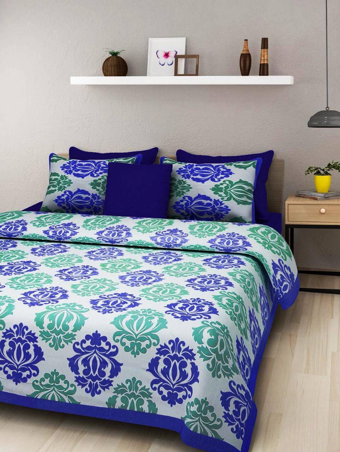 avtar Cotton Queen Flat 144 TC Printed 3 Bedsheets with 6 Pillow Covers
