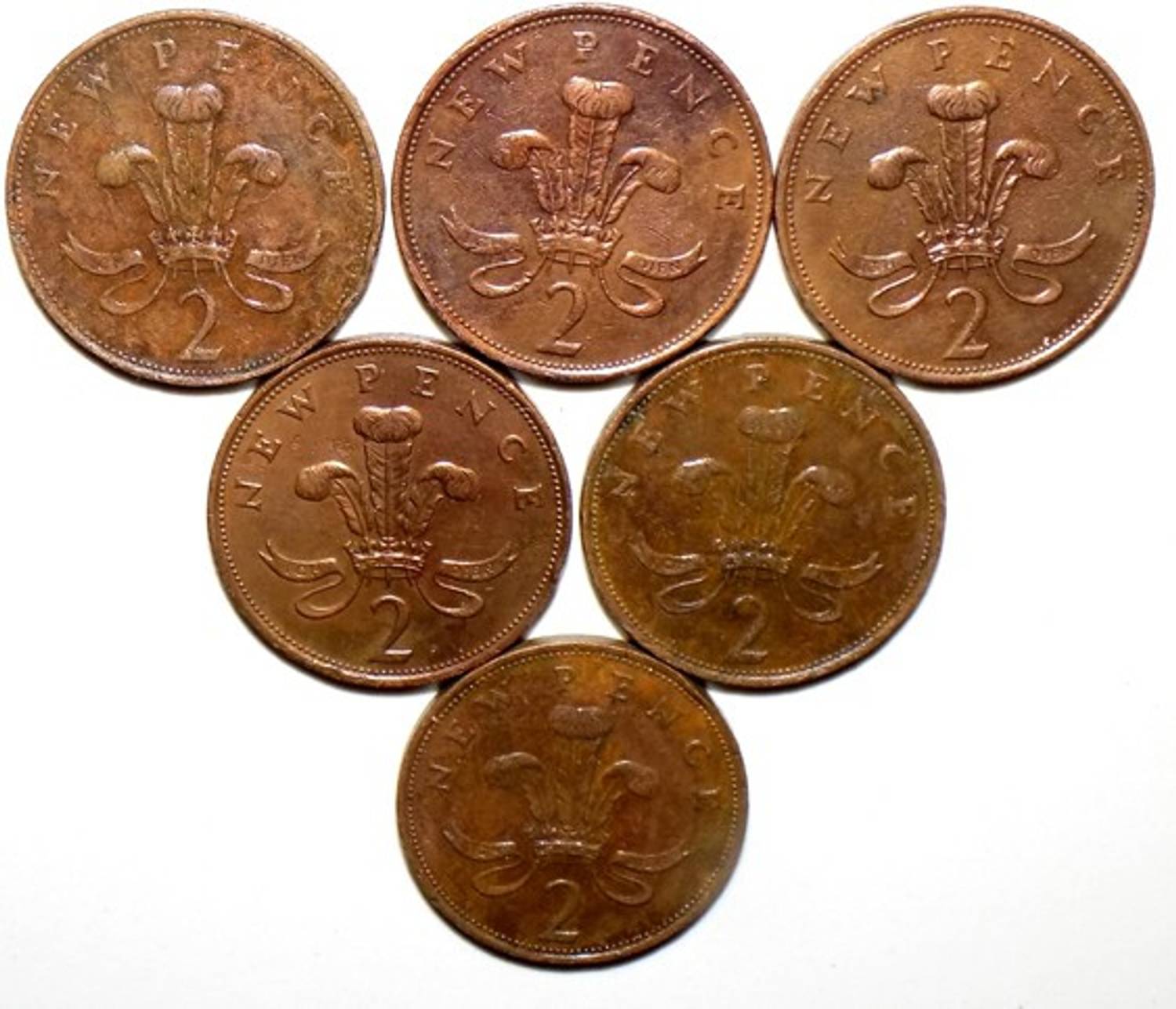 Hariom 1971-75-78-79-80-81 ELIZABETH II 2 NEW PENCE COPPER 6 COINS