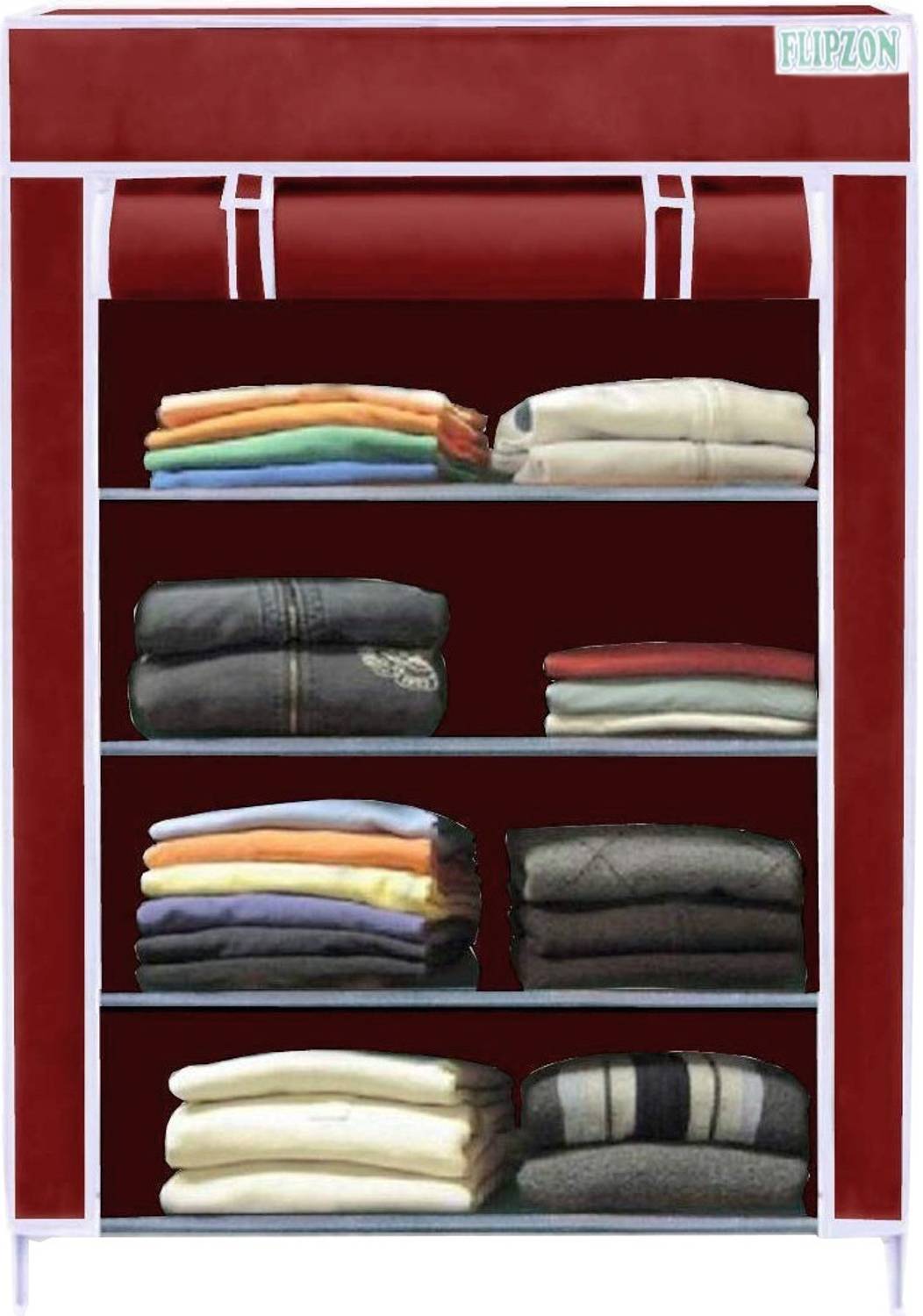 FLIPZON Multipurpose Storage Rack, 4 Layer PP Collapsible Wardrobe