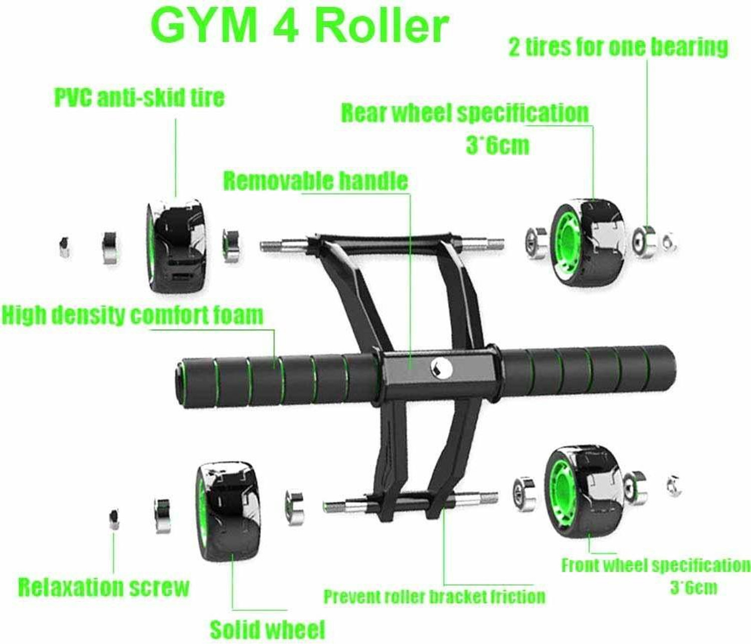 Image of Eayeti 4 Wheel Ab Abdominal Roller Workout Fitness Exercise Equipment For Mens & Women. Ab Exerciser