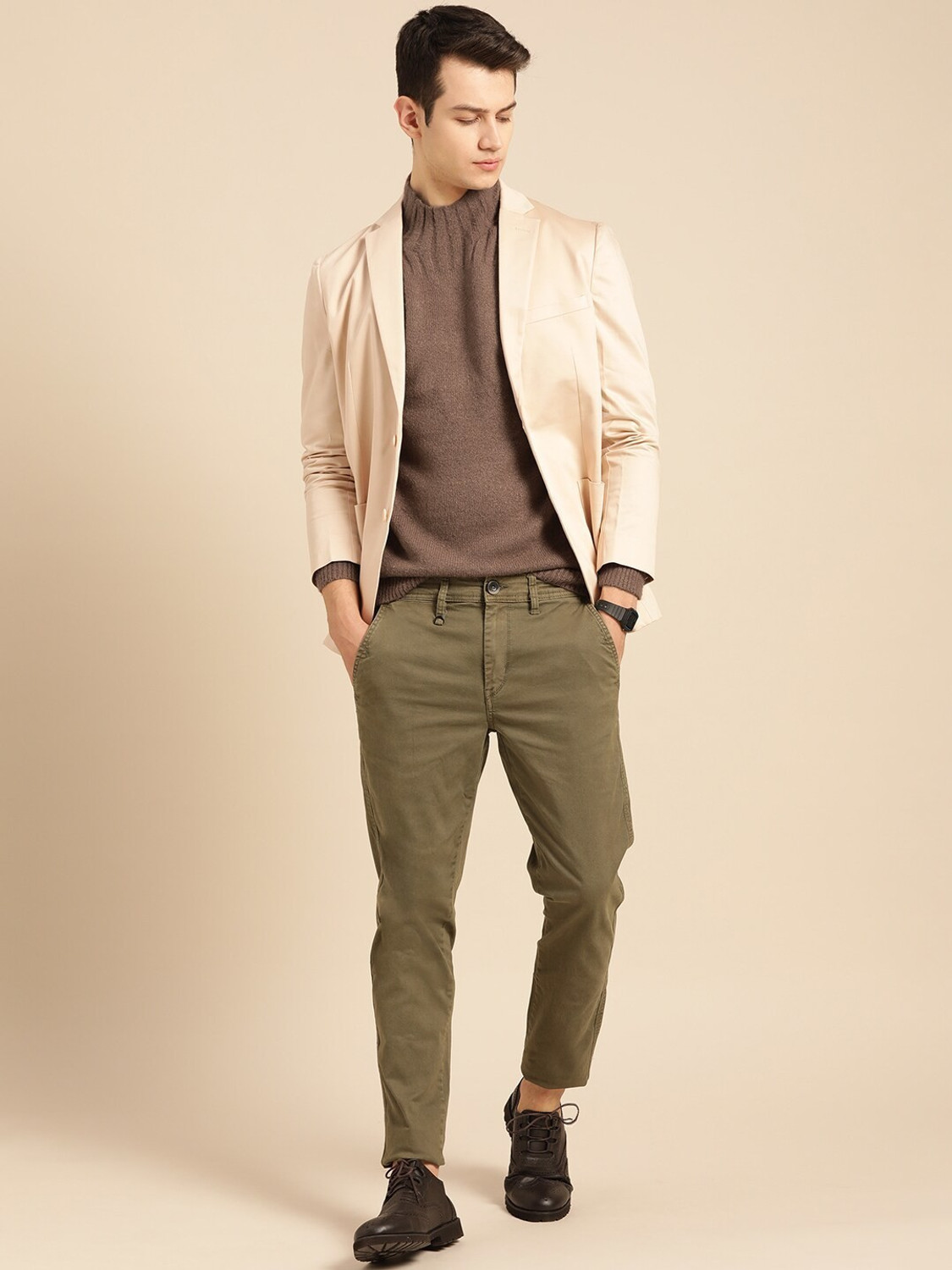 Image of Mr Bowerbird Solid Turtle Neck Casual Men Brown Sweater