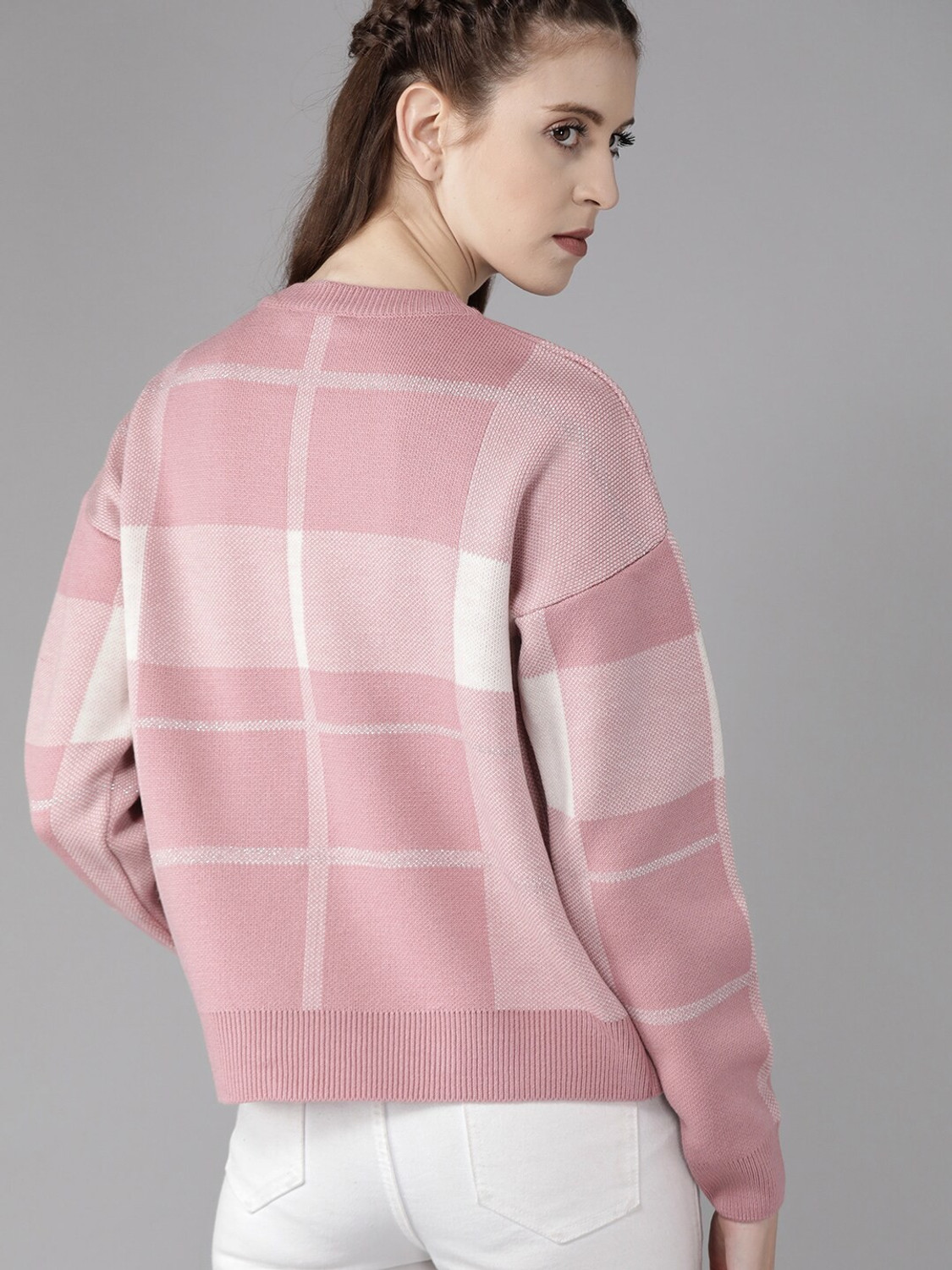 Image of Roadster Self Design Round Neck Casual Women Pink Sweater