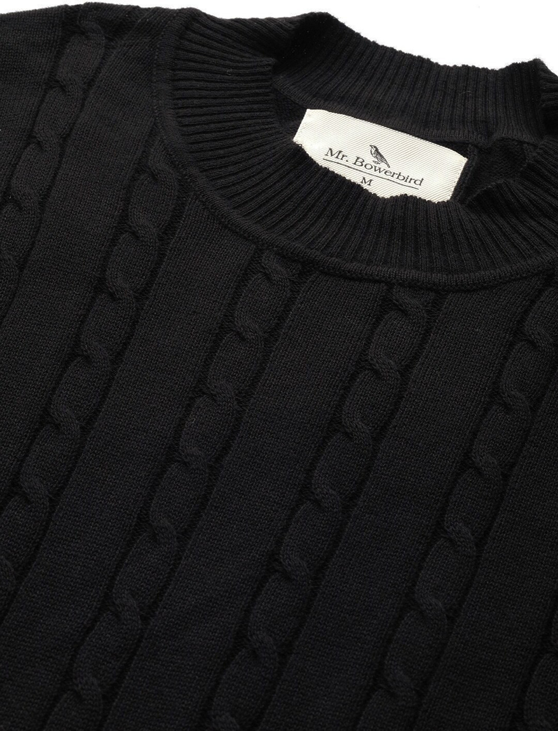 Image of Mr Bowerbird Self Design Round Neck Casual Men Black Sweater