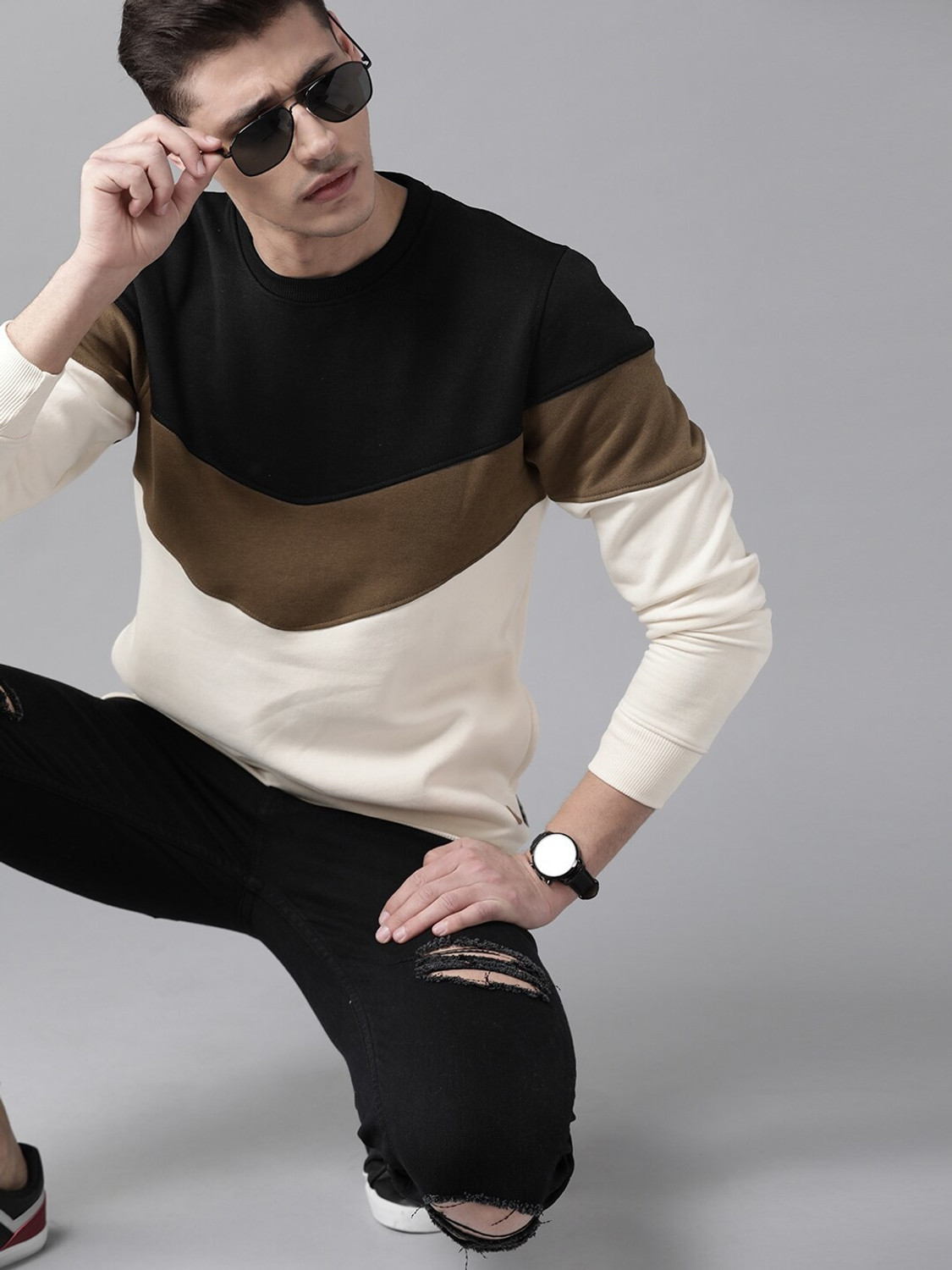 Image of Roadster Full Sleeve Color Block Men Sweatshirt
