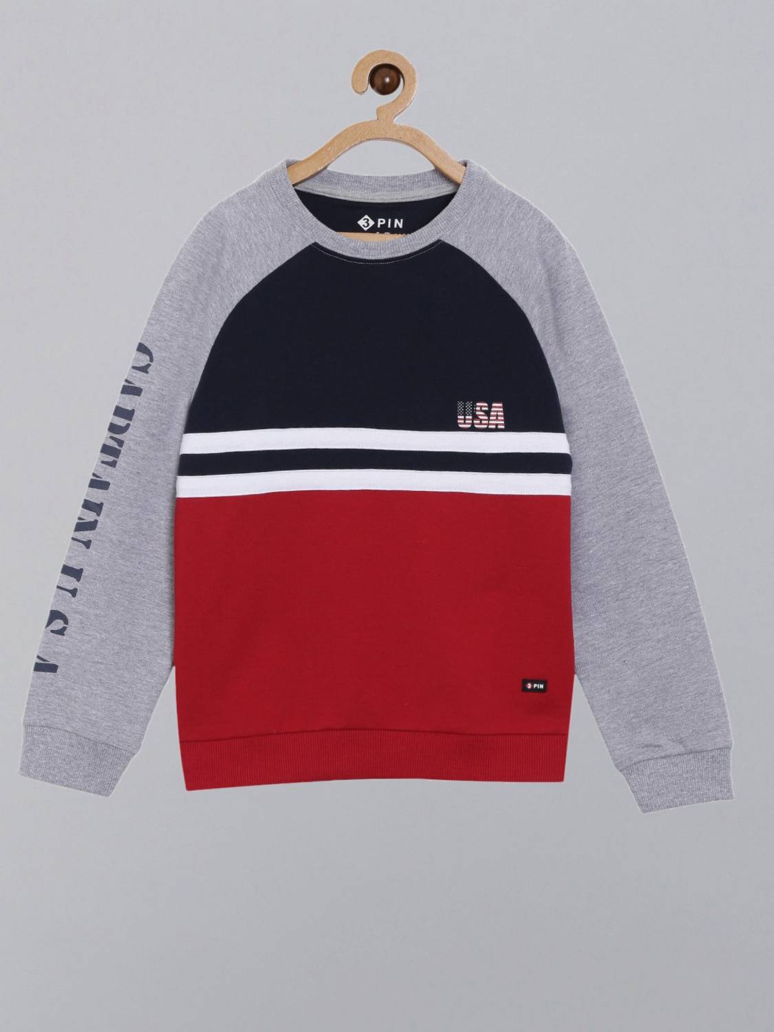 3Pin Full Sleeve Color Block Boys Sweatshirt