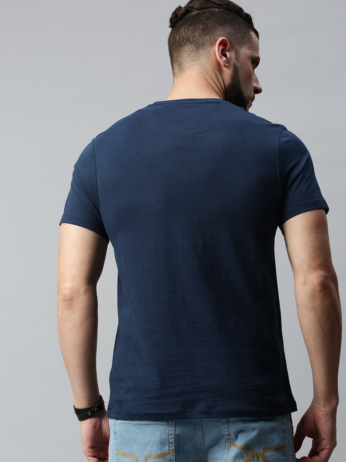 Image of Roadster Printed Men Round Neck Dark Blue T-Shirt