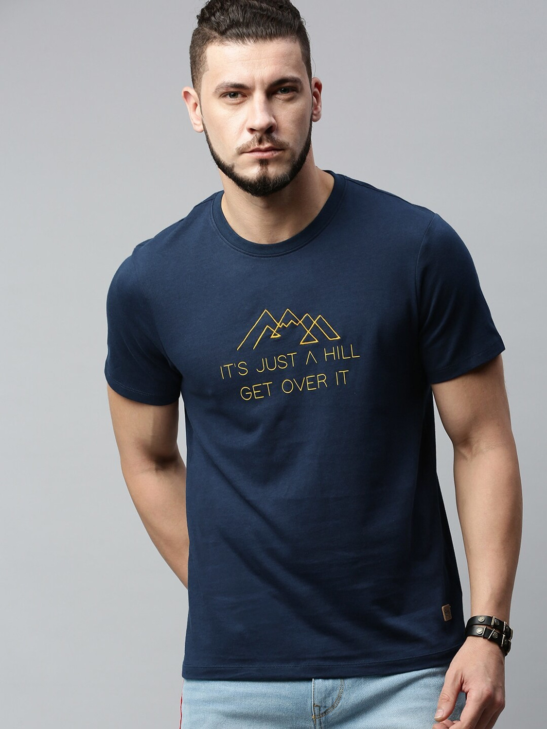 Image of Roadster Printed Men Round Neck Dark Blue T-Shirt