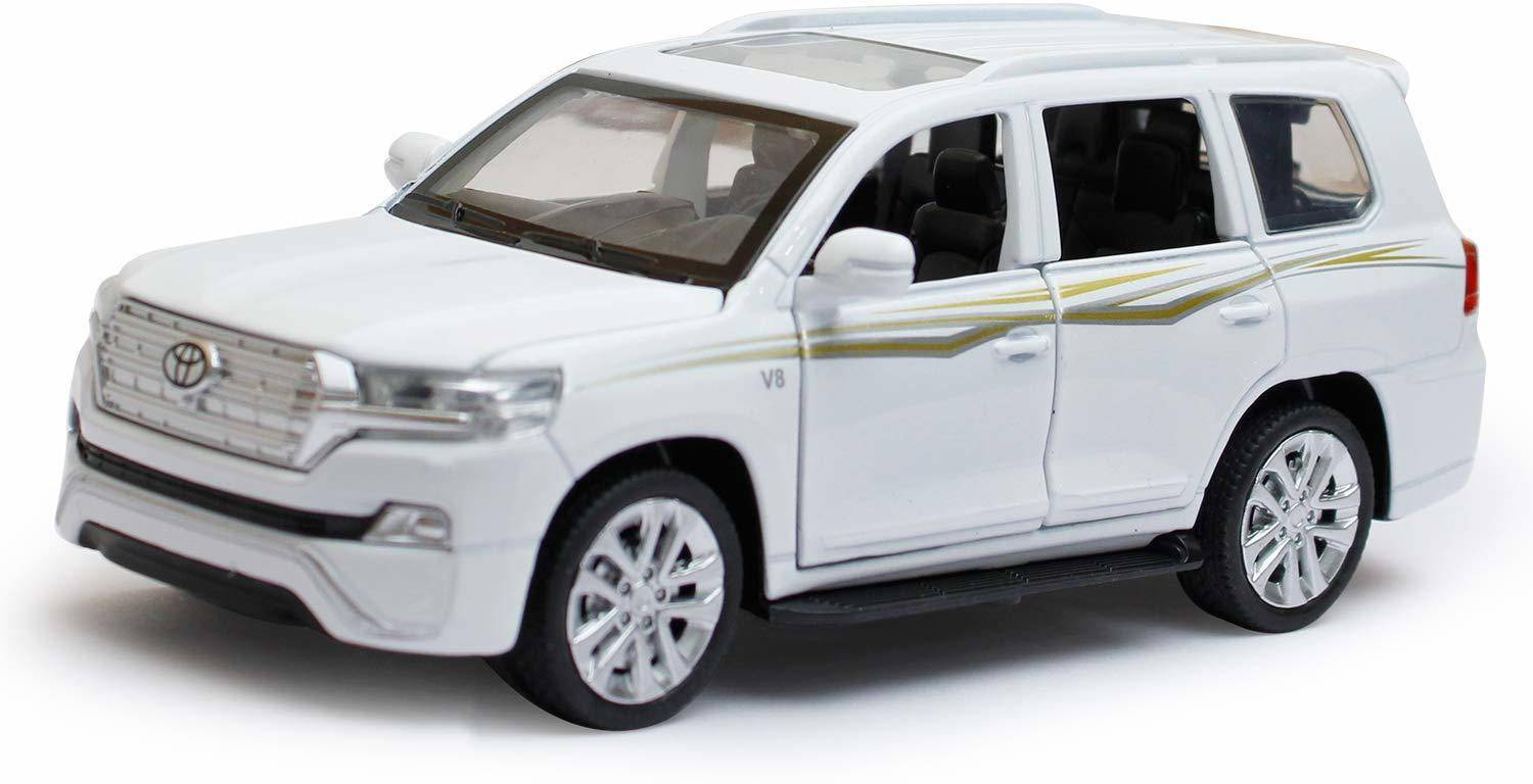 ARNIYAVALA Pull Back Car Toyota Land Cruiser Suv Diecast Metal Model 6 Open the Door Toy Vehicles Musical Flashing for Kids Toys