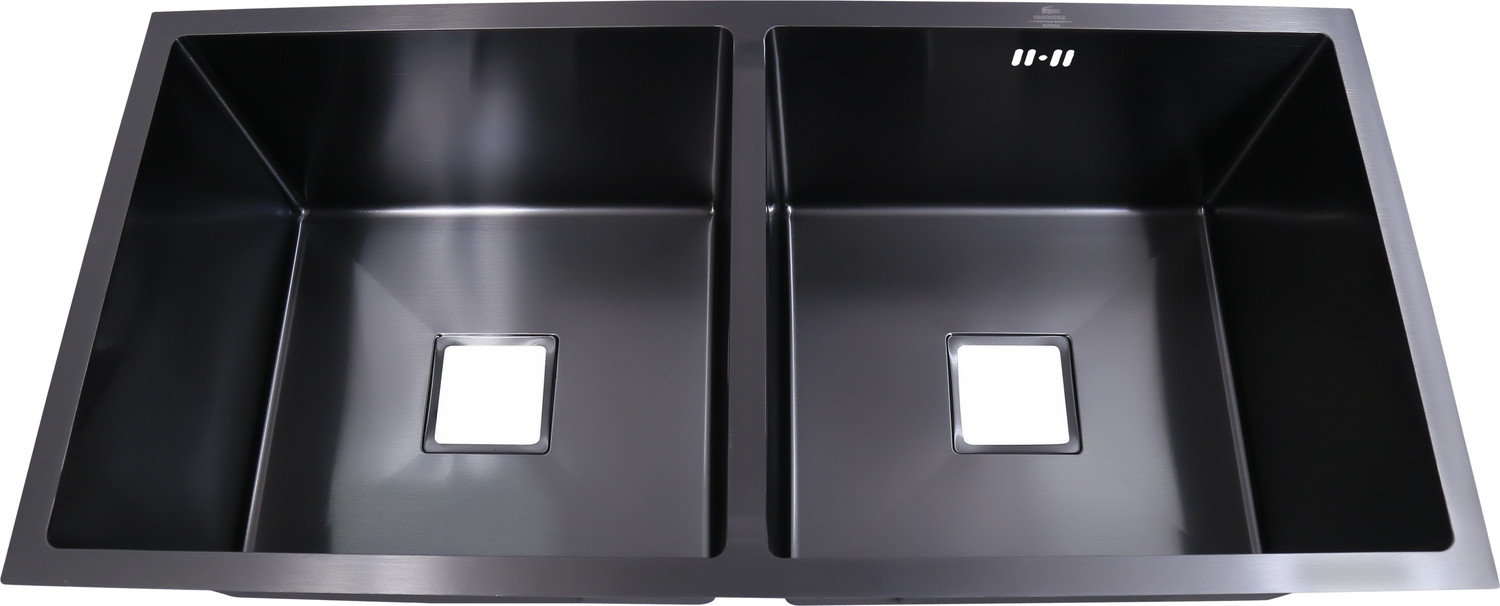 Image of CROCODILE 37 inch x 18 inch x 10 inch 304 GRADE BLACK DOUBLE BOWL 37 inch x 18 inch x 10 inch 304 GRADE BLACK DOUBLE BOWL Vessel Sink