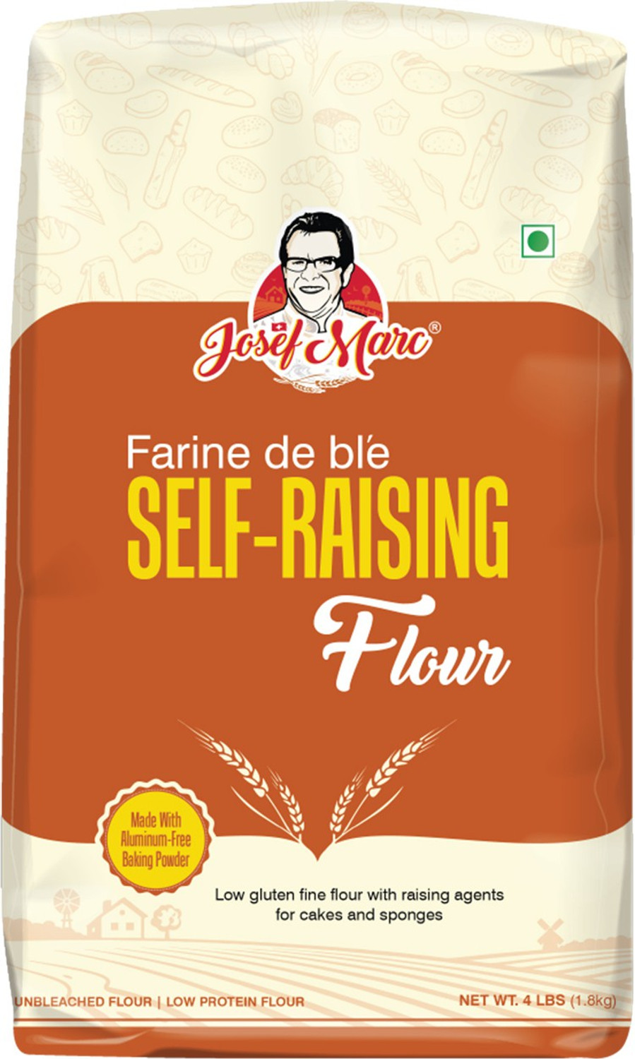 Image of Josef Marc Unbleached Self Raising Flour, 4 LBS - Made with Non-Aluminum Baking Powder, Non-GMO, Non-Fortified & Non-bro-mated.