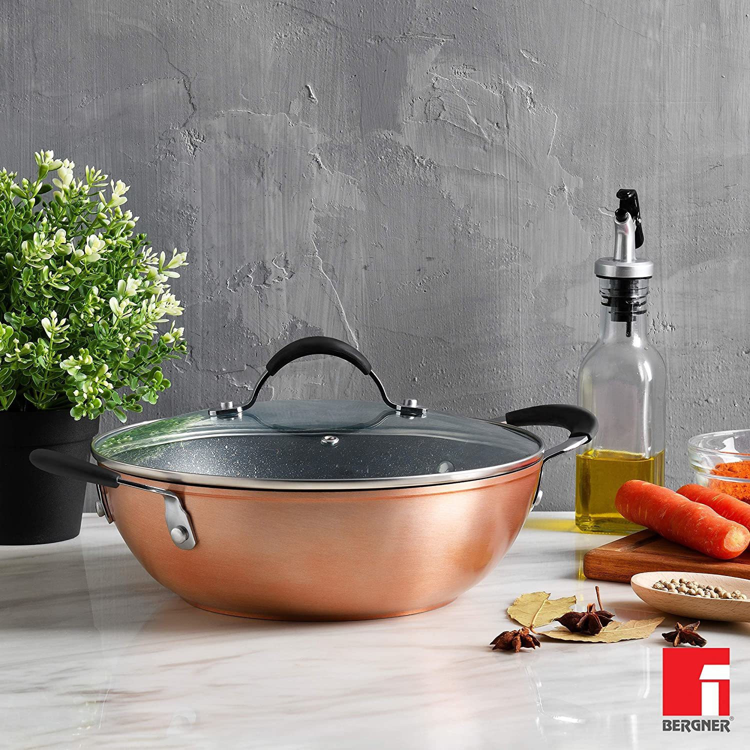 Image of BERGNER Chefs Forged 6.8 Litres Kadhai 32 cm diameter with Lid 6.8 L capacity