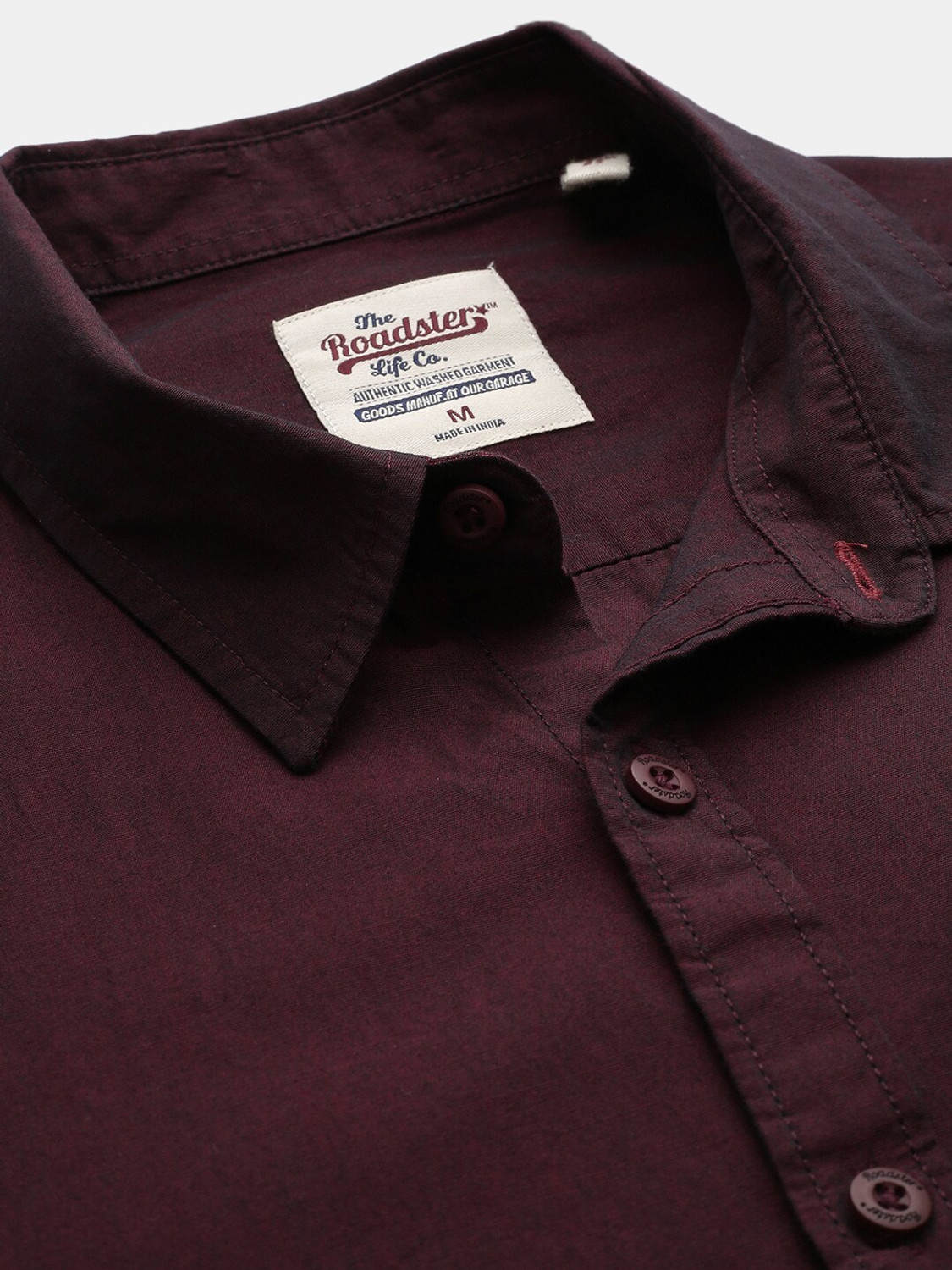 Image of Roadster Men Solid Casual Maroon Shirt