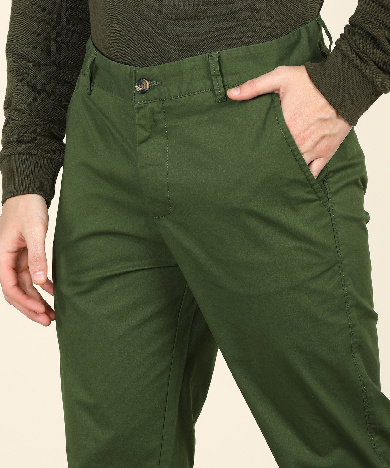 Image of United Colors of Benetton Slim Fit Men Green Trousers