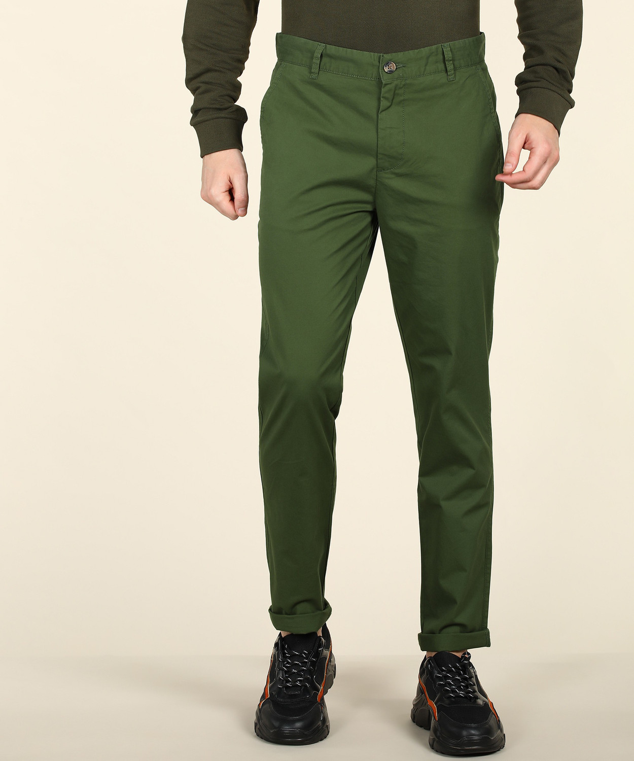 Image of United Colors of Benetton Slim Fit Men Green Trousers