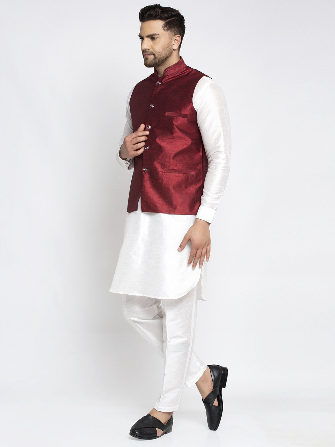 Image of SAIFOO Men Kurta Pyjama Ethnic Jacket Set
