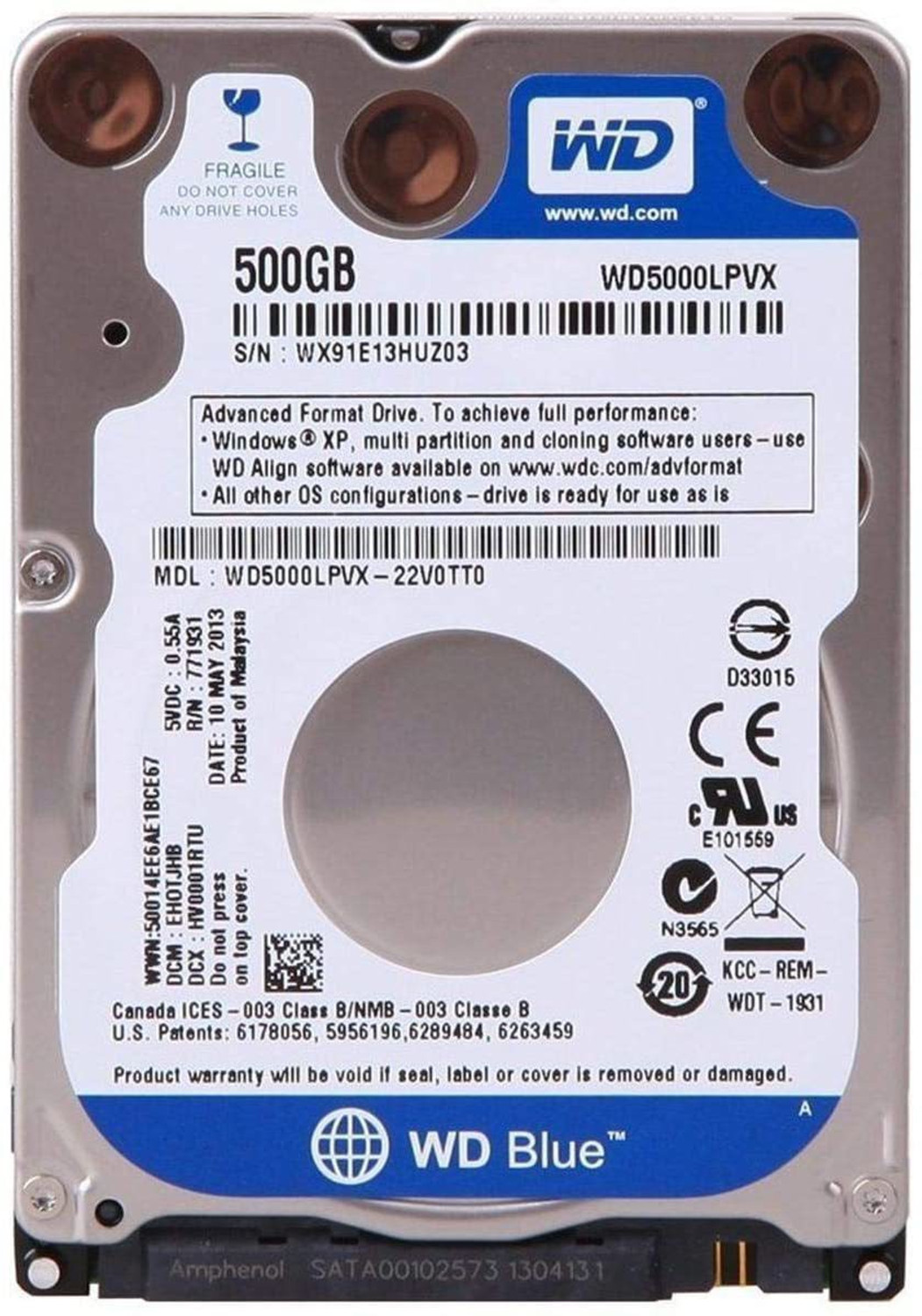 Image of WD Blue 500GB 500 GB Laptop Blue and black SATA Internal Hard Disk Drive (HDD) (Laptop 500 GB HDD)