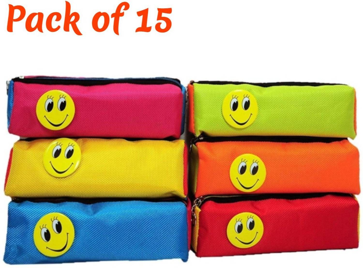 Andix Pack of 15 Smiley print pouch Art Plastic Pencil Boxes