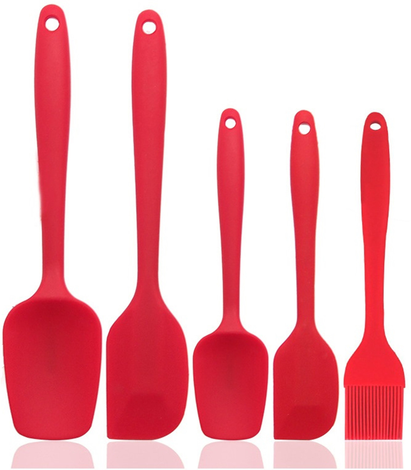 Image of BHAVI CREATION Silicone Spatula Sets of 5 Pcs Made of 100% Food Grade Silicone One Piece Design Seamless Heat-Resistant Spatula Seamless One-Piece Design Easy to Clean - Non-Stick Silicone Rubber Red Non-Stick Spatula
