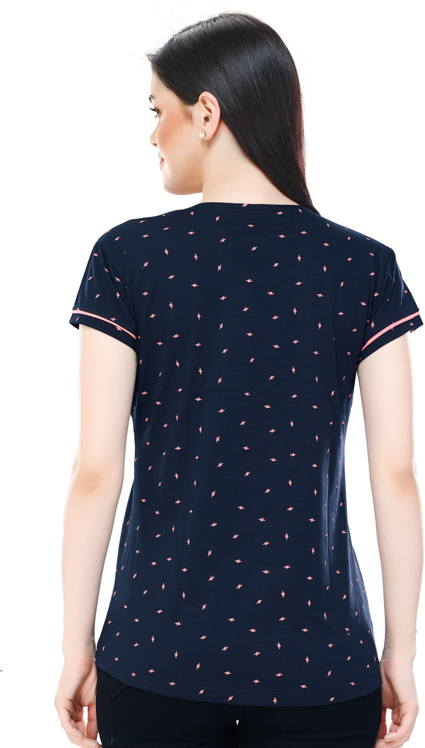 Image of ZEYO Casual Short Sleeve Printed Women Blue Top