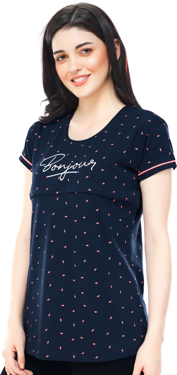 Image of ZEYO Casual Short Sleeve Printed Women Blue Top