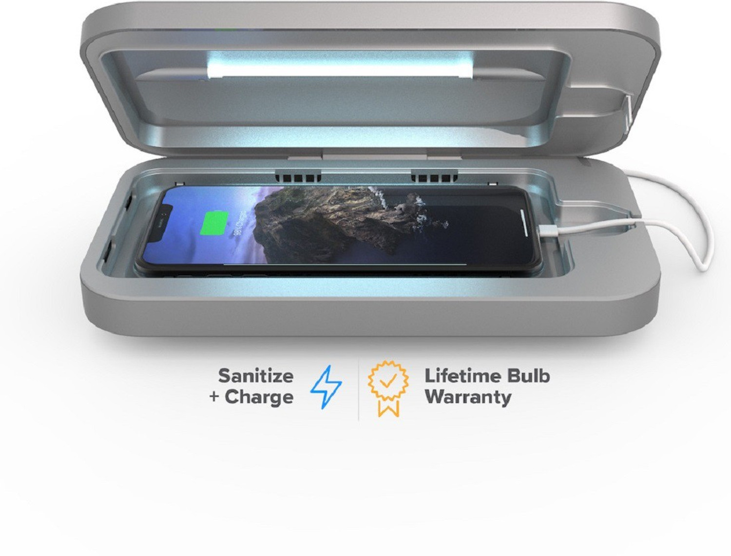 Image of PhoneSoap 3-Silver UV Smartphone Sanitizer & Universal USB Charger (Silver) UV Sterilization Box