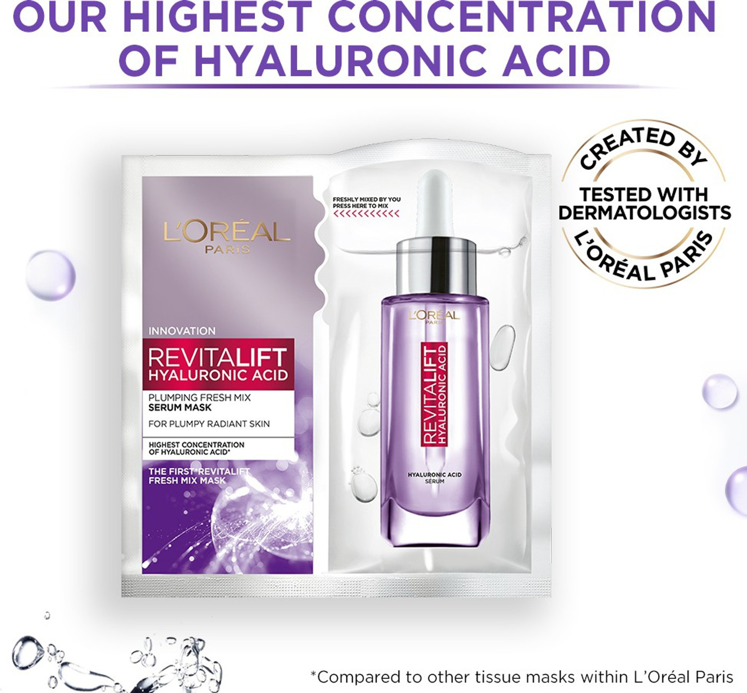 Image of L'Oreal Paris Revitalift Hyaluronic Acid Fresh Mix Serum Sheet Mask, 165g (Pack of 5)