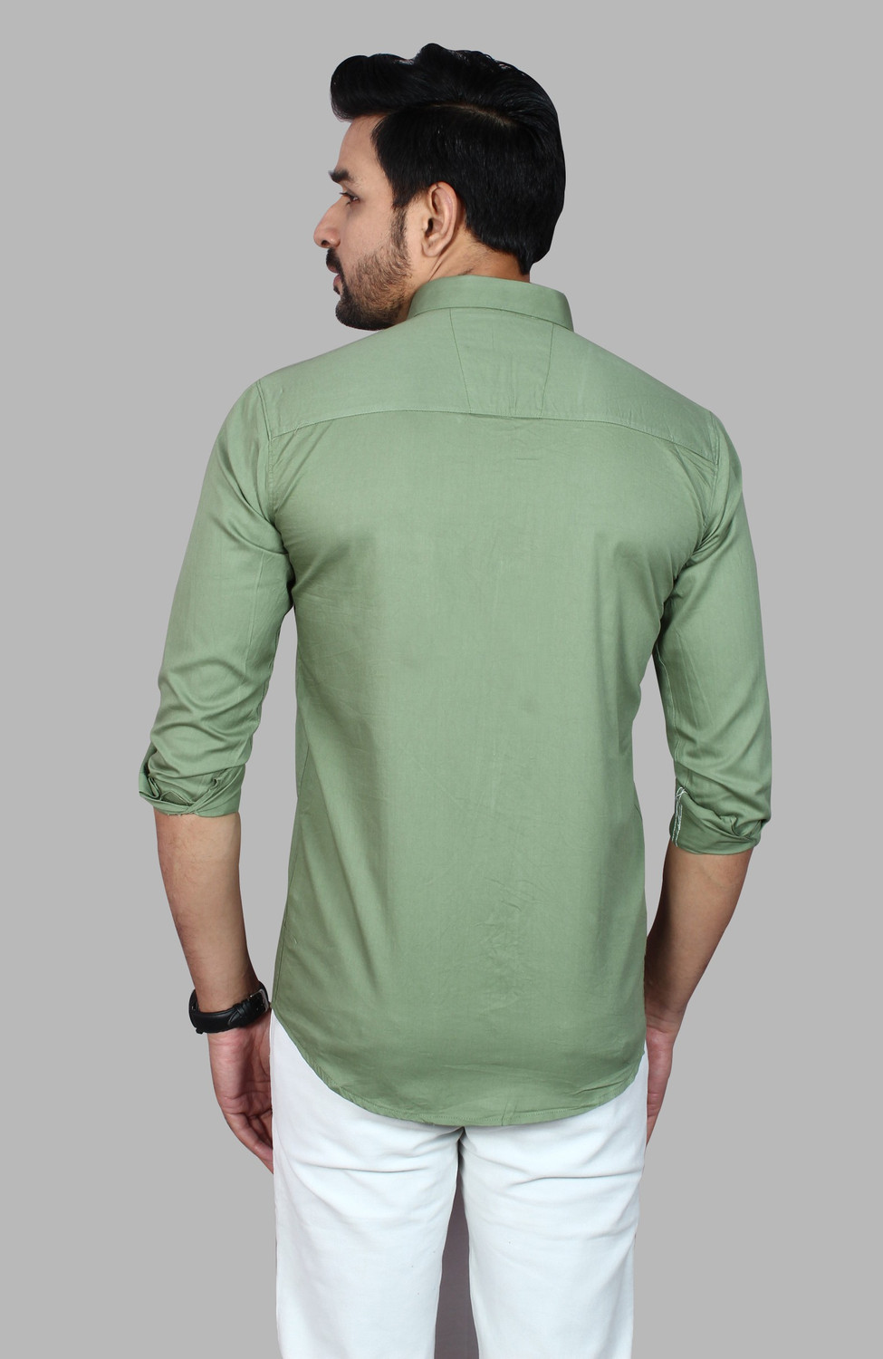 Image of Liza Martin Men Solid Formal Light Green Shirt