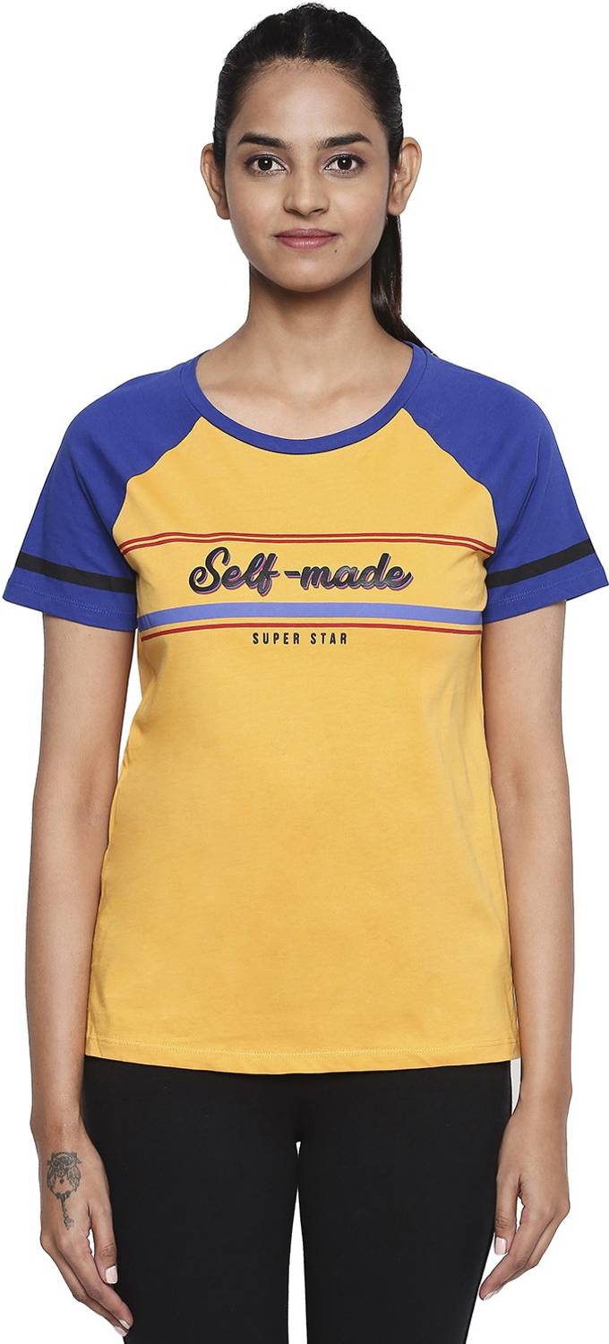Ajile By Pantaloons Graphic Print Women Round Neck Yellow T-Shirt
