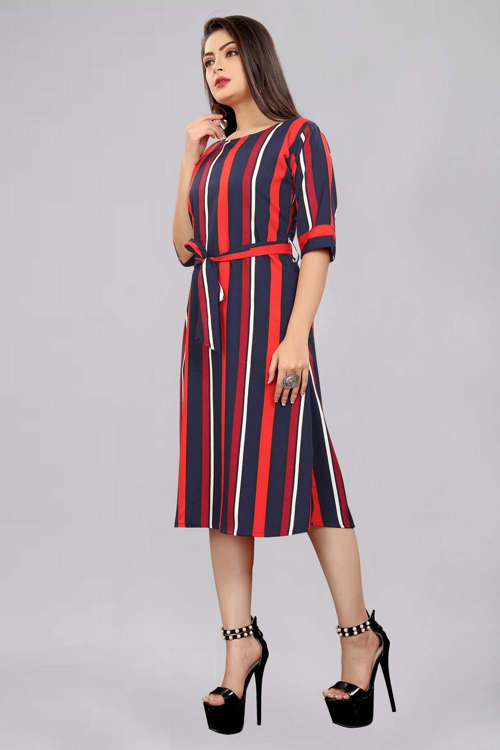 Image of tanvi creation Women Fit and Flare Red Knee Length Dress