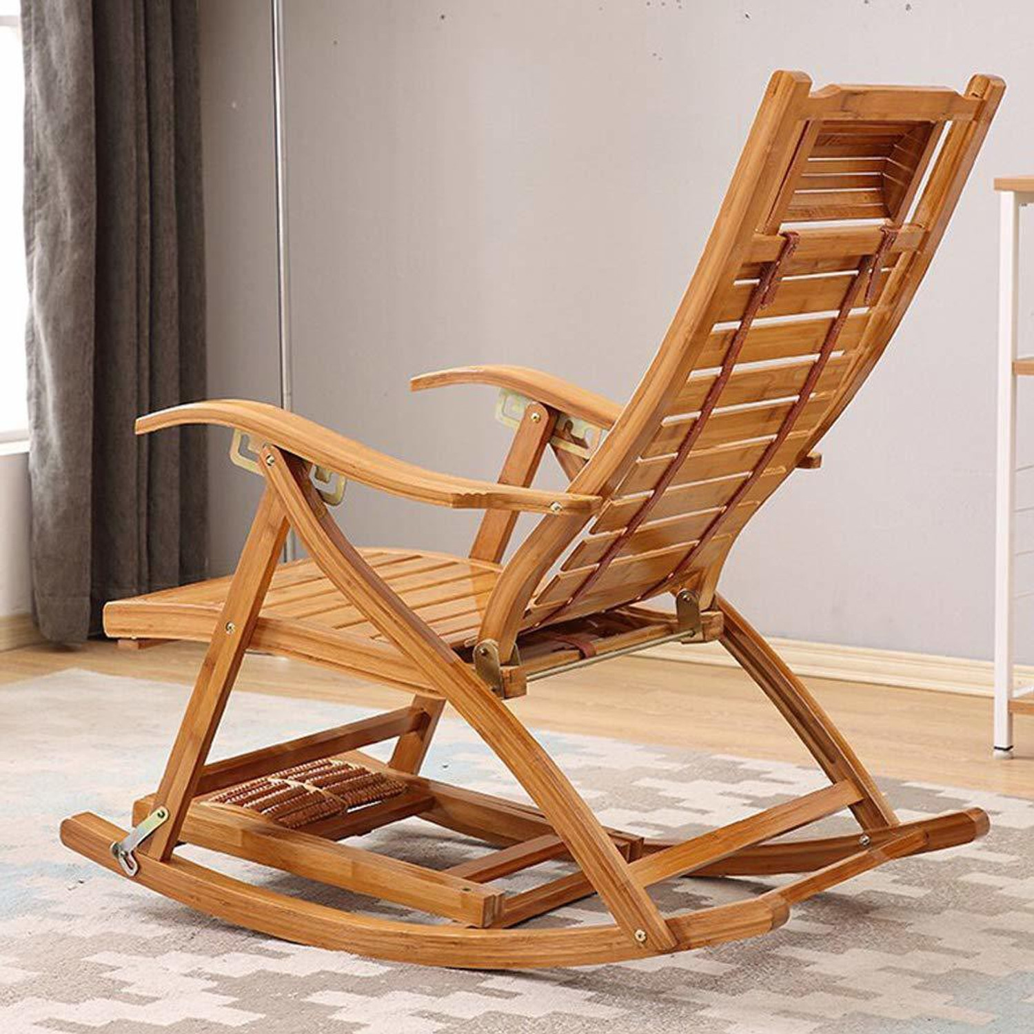 Image of Urbancart Relax Bamboo Rocking Chair for Home Living Room and Outdoor Lounge with Easy Assembly Bamboo 1 Seater Rocking Chairs