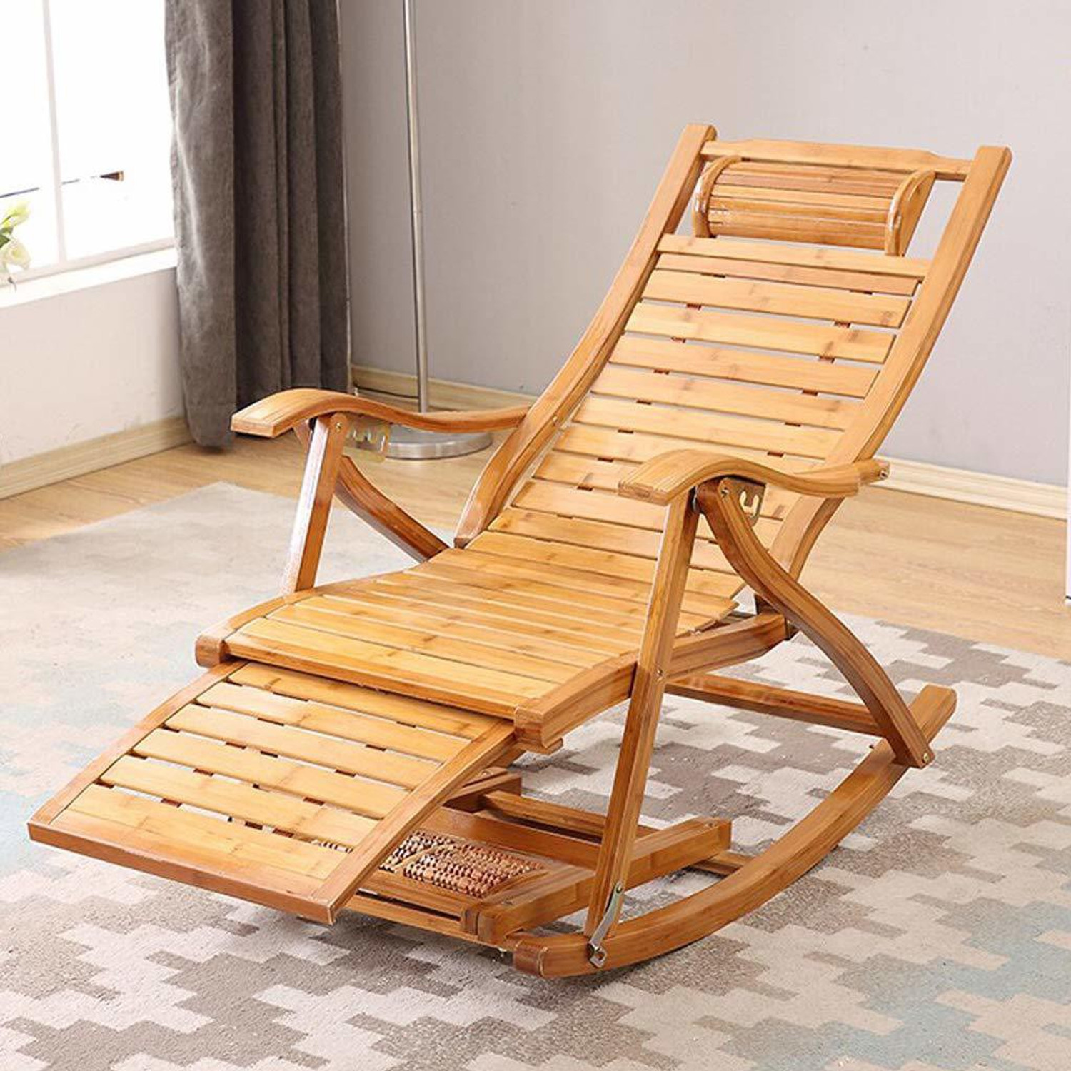 Image of Urbancart Relax Bamboo Rocking Chair for Home Living Room and Outdoor Lounge with Easy Assembly Bamboo 1 Seater Rocking Chairs