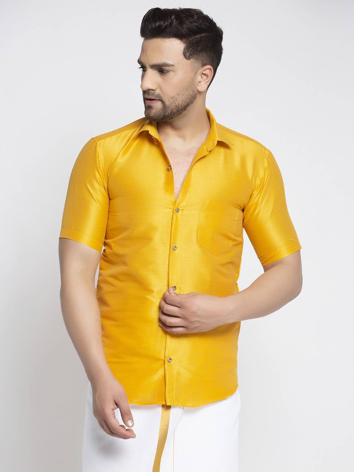 kaifoo Men Solid Festive Yellow Shirt