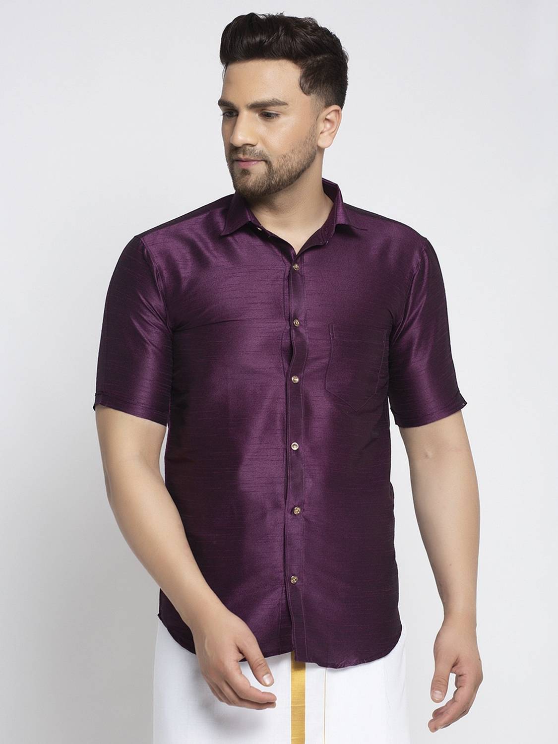 kaifoo Men Solid Festive Purple Shirt