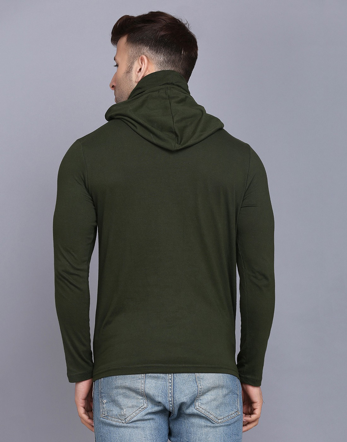 Image of TEEFOX Men Typography Hooded Neck Cotton Blend Green T-Shirt