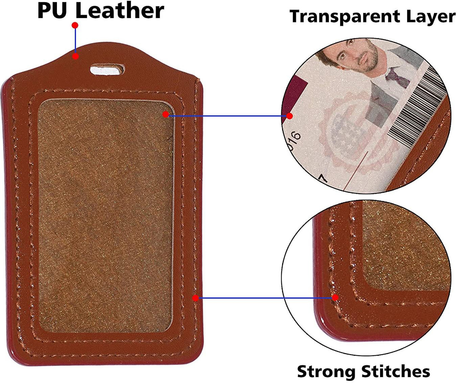 Image of WeKonnect PU Leather Clear ID Window ID Badge Holder | Vertical ID Card Holder for Office, Colleges and Schools | Vertical - Pack of 10 Card Holder