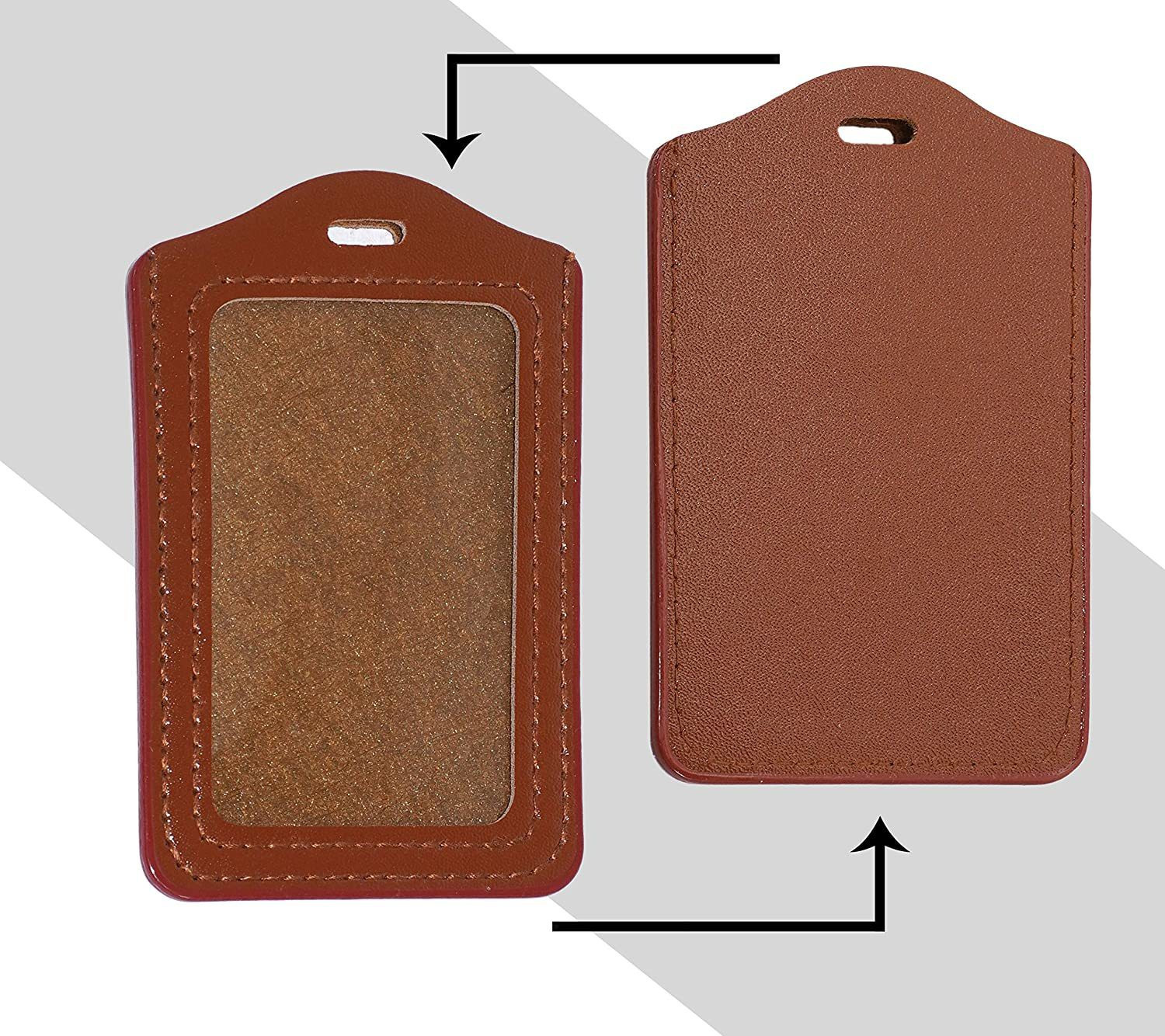 Image of WeKonnect PU Leather Clear ID Window ID Badge Holder | Vertical ID Card Holder for Office, Colleges and Schools | Vertical - Pack of 10 Card Holder