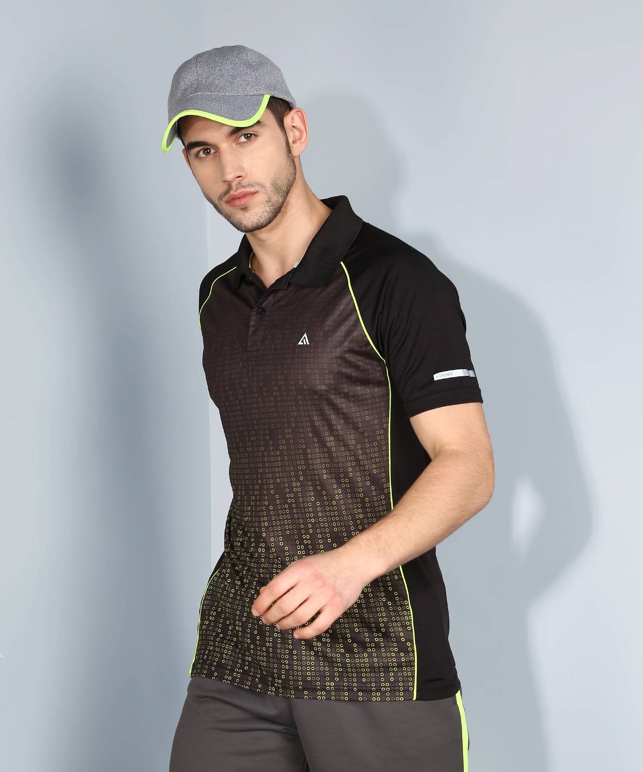 Adrenex Printed Men Polo Neck Black T-Shirt