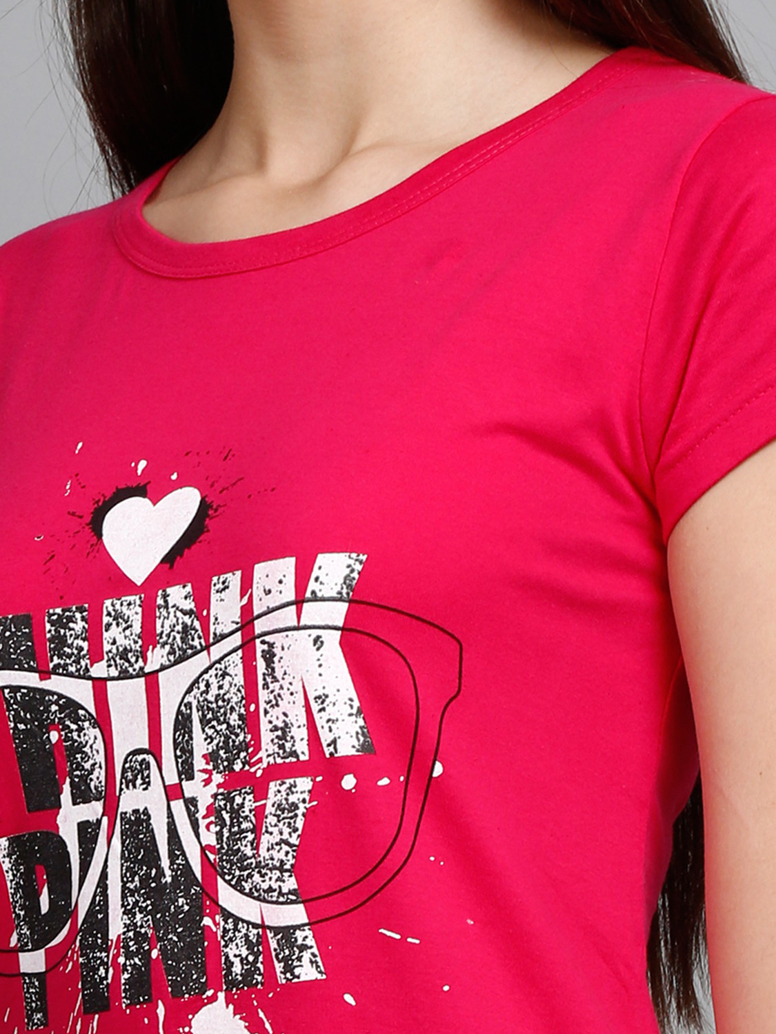 Image of Fleximaa Casual Short Sleeve Printed Women Pink, Black Top