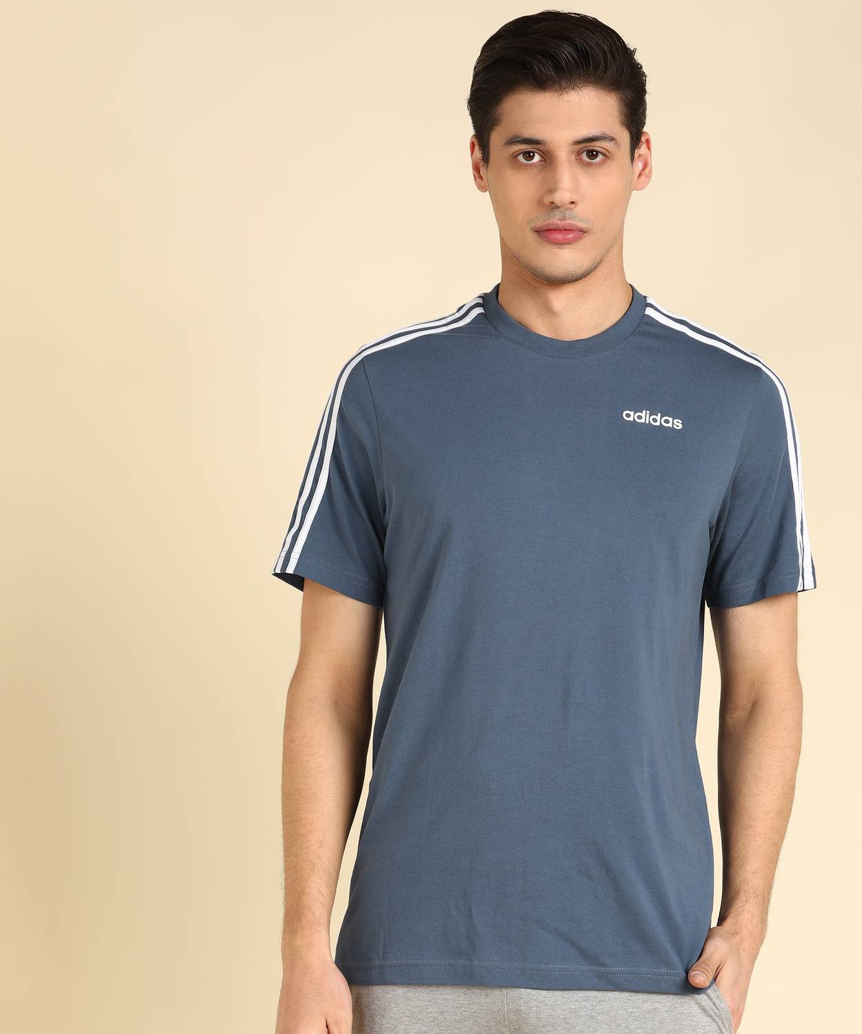 ADIDAS Solid Men Round Neck Blue T-Shirt