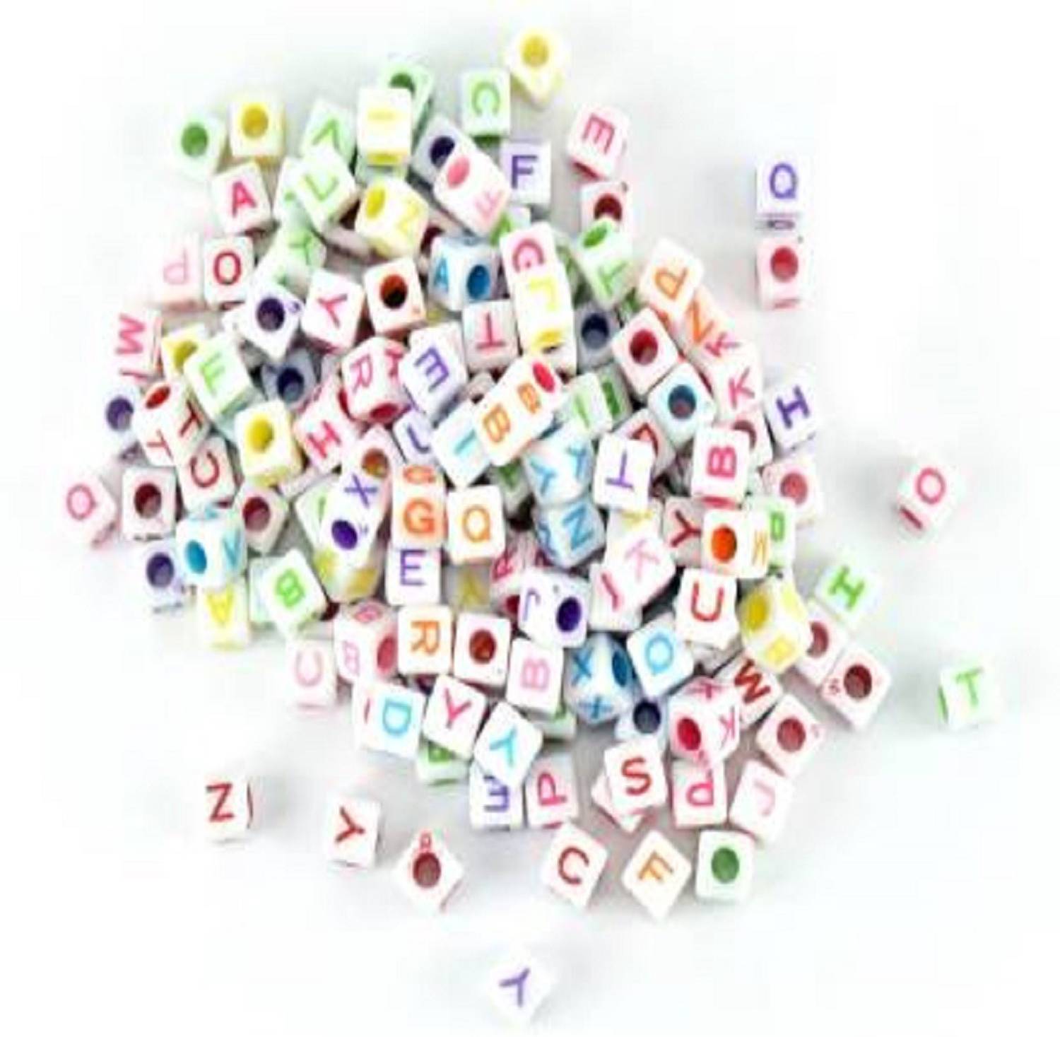 BBS DEAL 250 Pieces 6mm DIY White Colorful Acrylic Alphabet Letter Cube Beads for jewelry making, Bracelets, Necklaces,Children's Educational Toys, Key Chains and Kids Jewelry