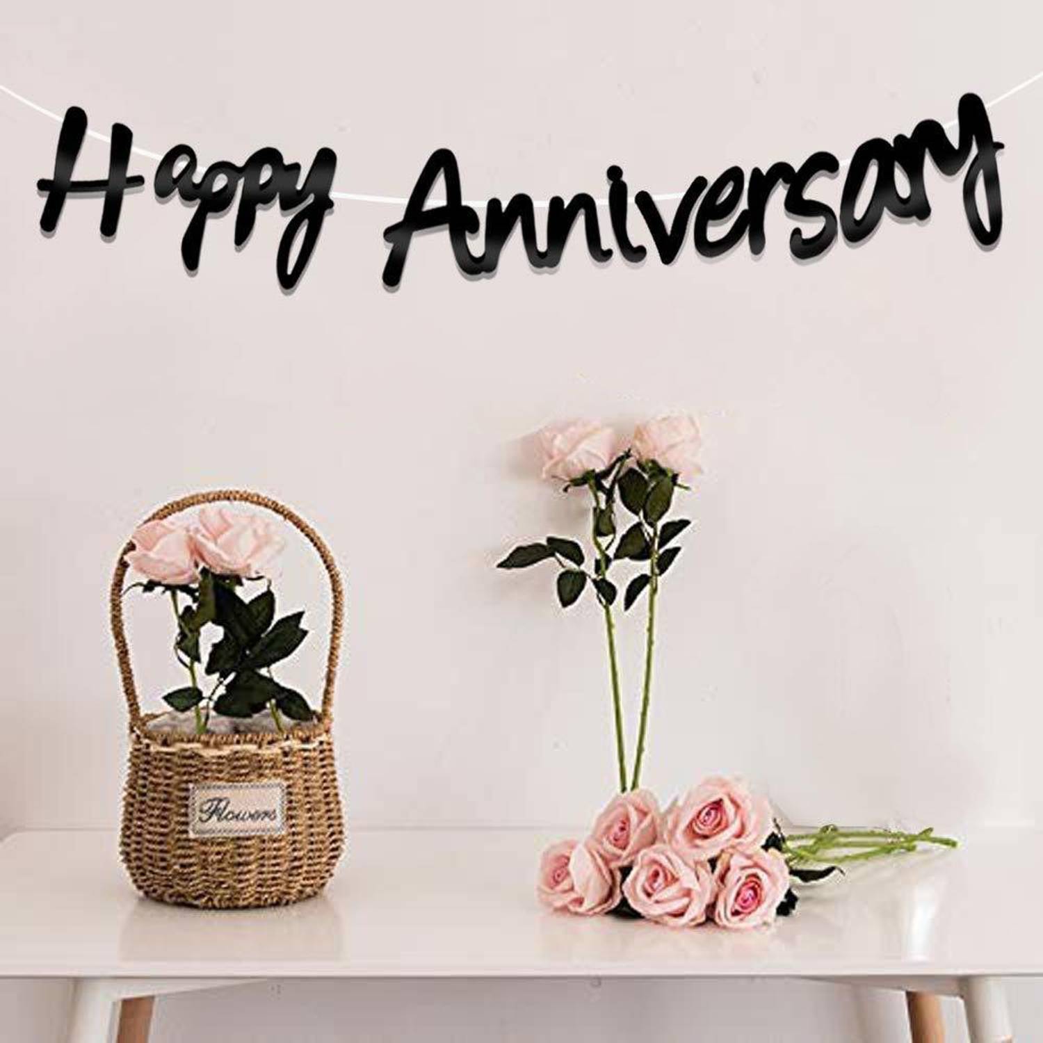 AMFIN Happy Anniversary Bunting Banner Set for Decoration / Anniversary Decorations for Home / Happy Anniversary Decoration Items - Black