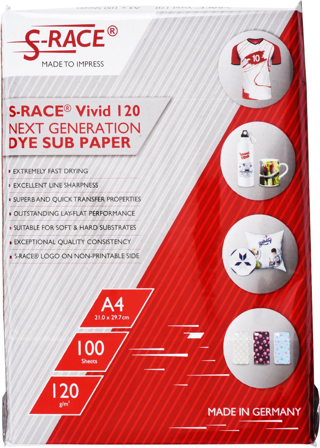 Image of S-RACE Vivid Dye Sublimation Paper 120GSM (A4 size, 100 sheets, 210x297mm) Dye Sublimation Paper A4 120 gsm Sublimation Mug Printing Paper