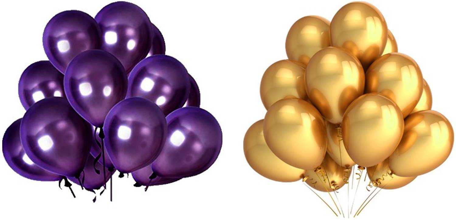CherishX.com Solid Metallic Colour Balloons for Party Decorations Pack of 50 - Golden and Purple Metallic Balloon