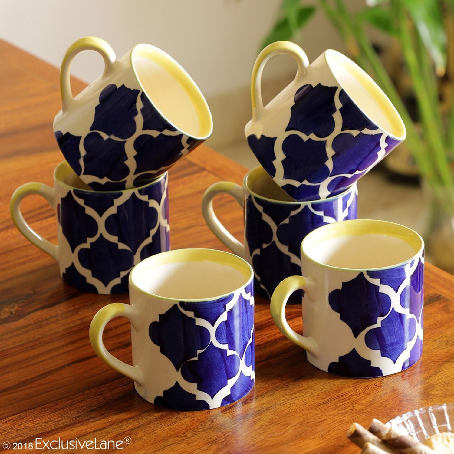 Image of ExclusiveLane Pack of 6 Ceramic Handpainted Coffee Mugs Cum Tea Cups In