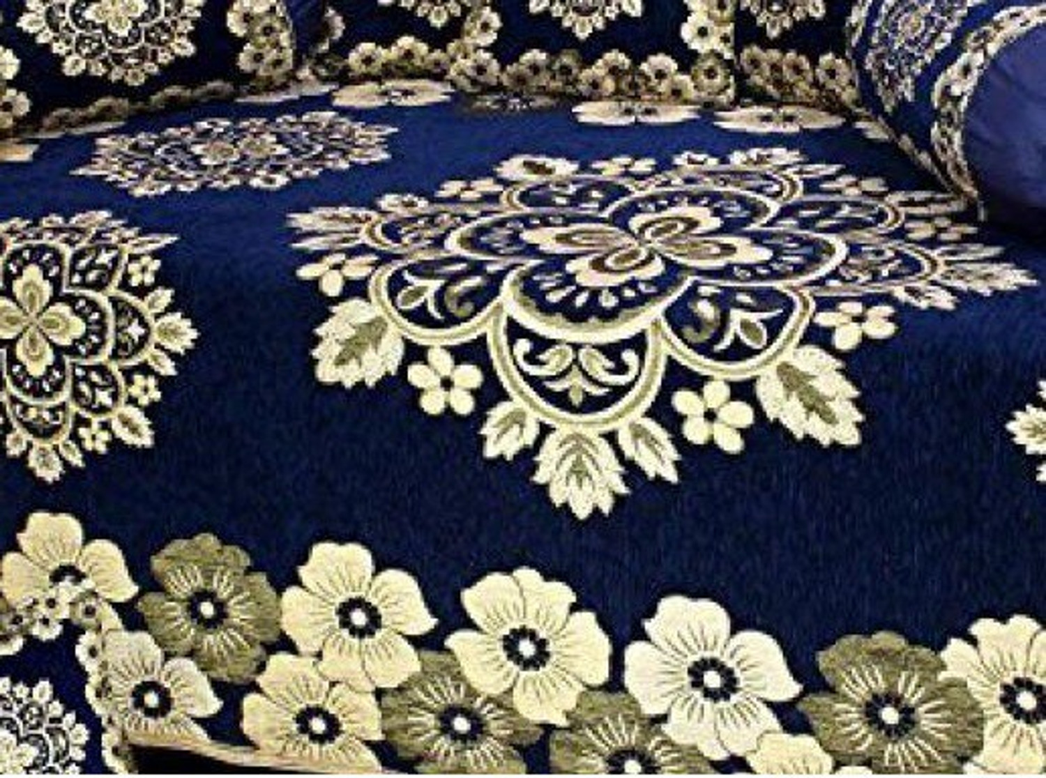 Image of AK Decor Velvet Floral Diwan Set (Blue)