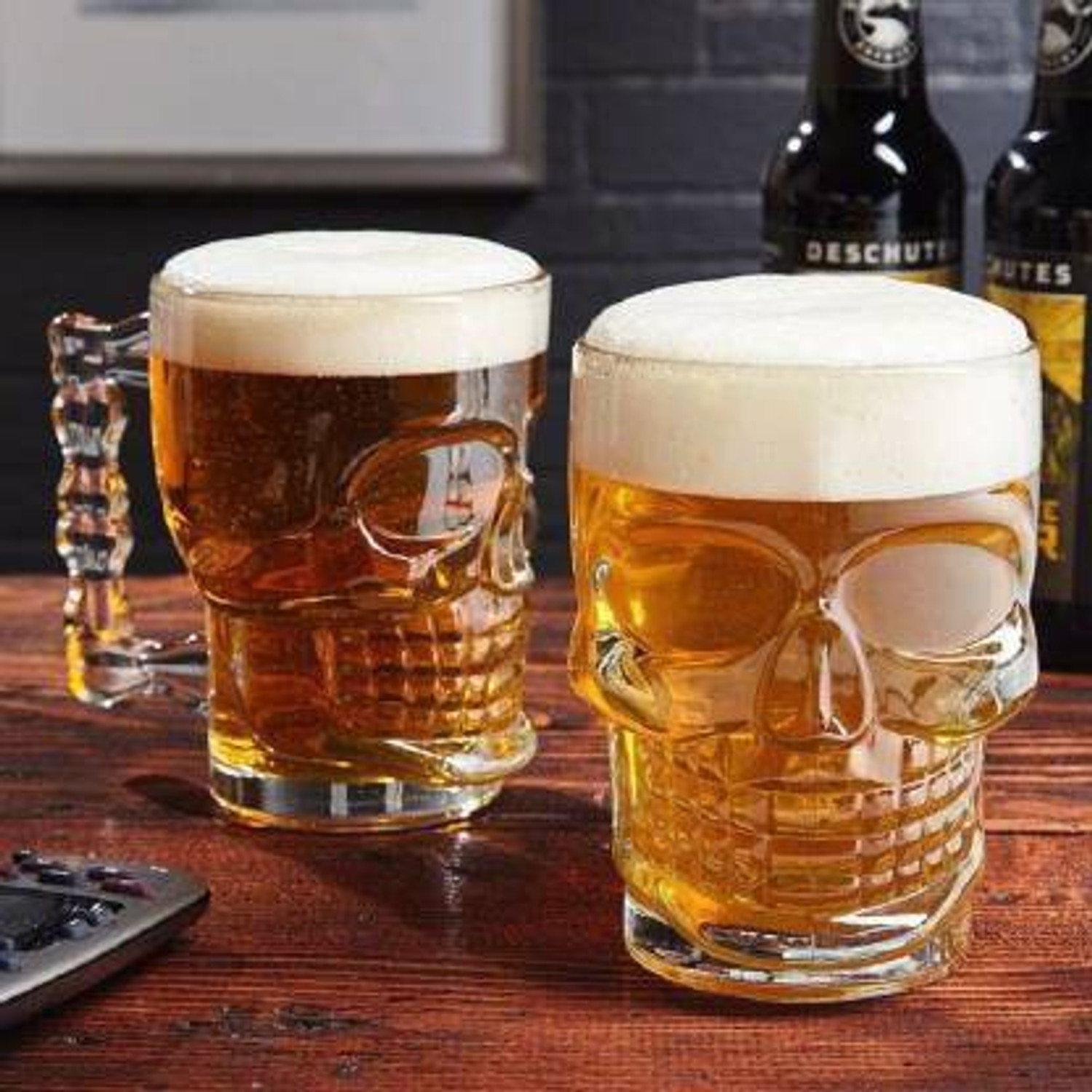 Image of WHOLESALE BAY (Pack of 2) Human Skull /Skeleton Crystal Clear Lead-Free Beer Glass Beer Mug set of 1 Glass Set Glass Beer Mug
