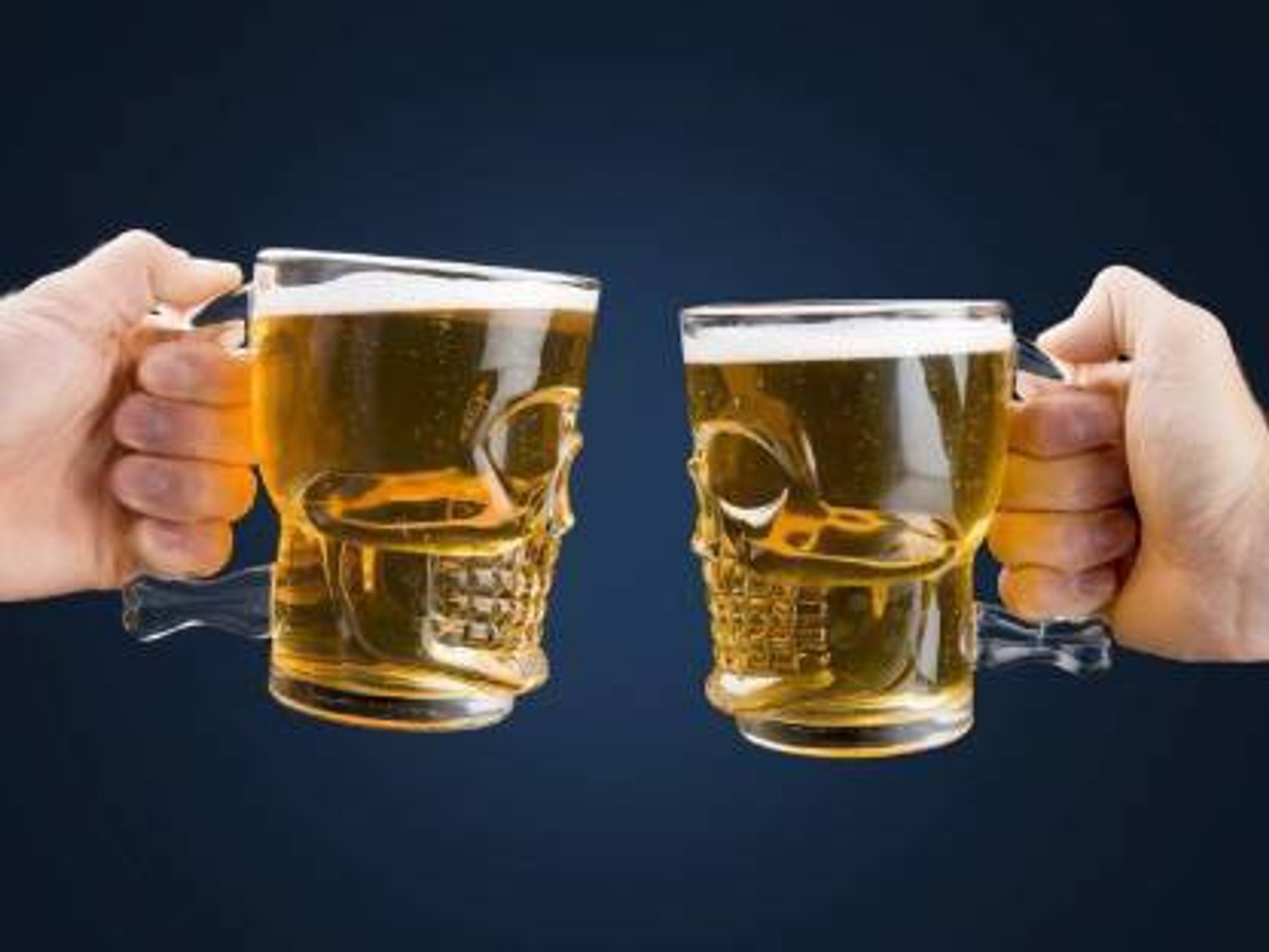 Image of WHOLESALE BAY (Pack of 2) Human Skull /Skeleton Crystal Clear Lead-Free Beer Glass Beer Mug set of 1 Glass Set Glass Beer Mug